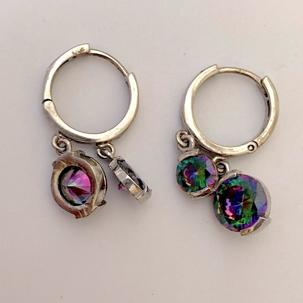 925 Silver earrings double purple green stones - Picture 4 of 6